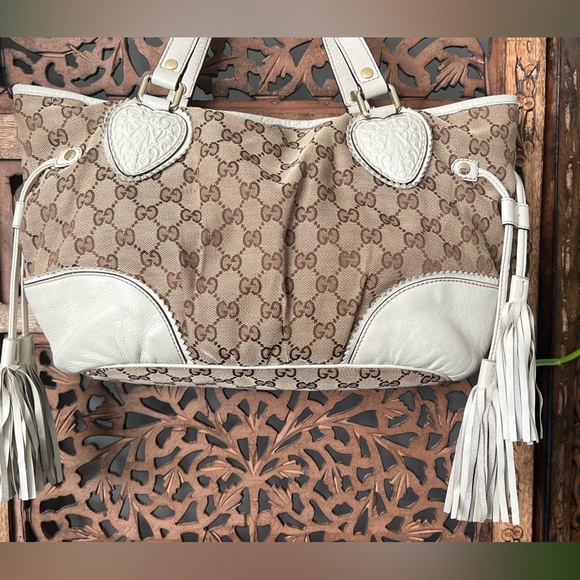 Gucci GG Mono beige / brown shoulder bag with tassels - Picture 4 of 12